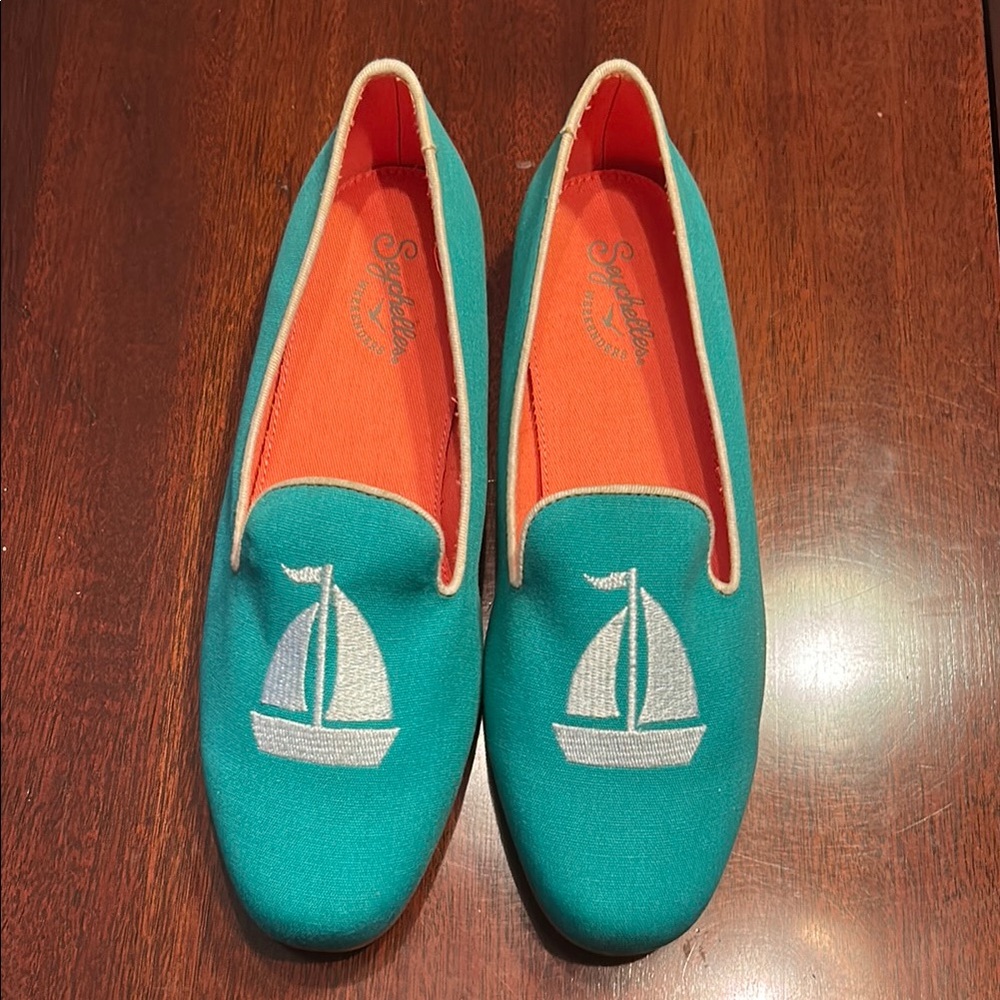 Seychelles Turquoise Loafers with White Sailboat